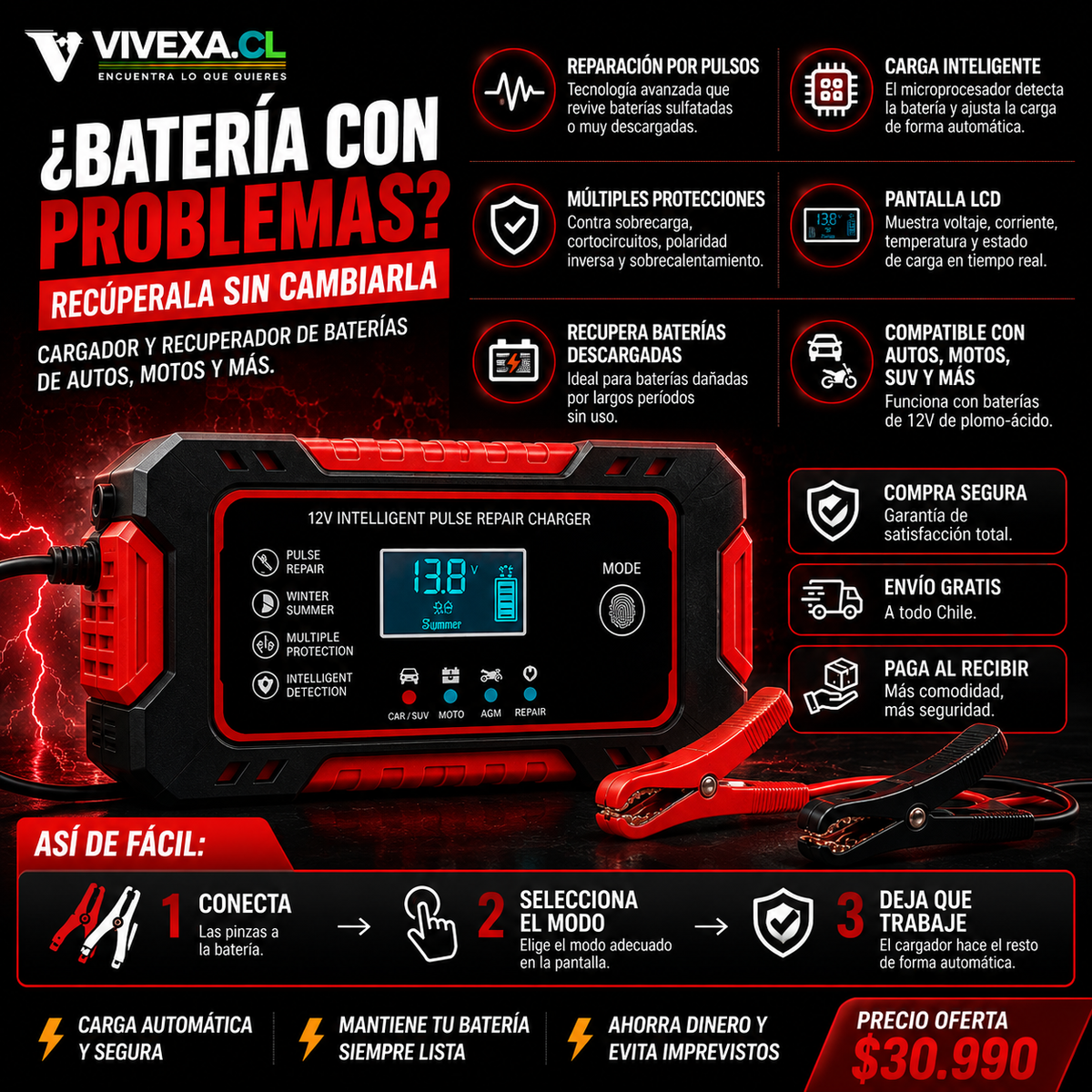 SMART CHARGER - Cargador y reparador inteligente para baterías🚗